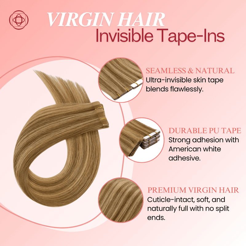 Load image into Gallery viewer, Moresoo honey blonde to brown ombre tape-ins, 14-inch seamless extensions, high-quality balayage mix, invisible tape-in extensions, smooth brown to honey blonde blend, salon-quality hair, luxurious honey blonde highlights, long-lasting adhesive, natural transitions
