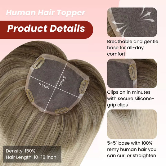 Ombre blonde hair topper for thinning hair, ideal for women seeking volume at crown