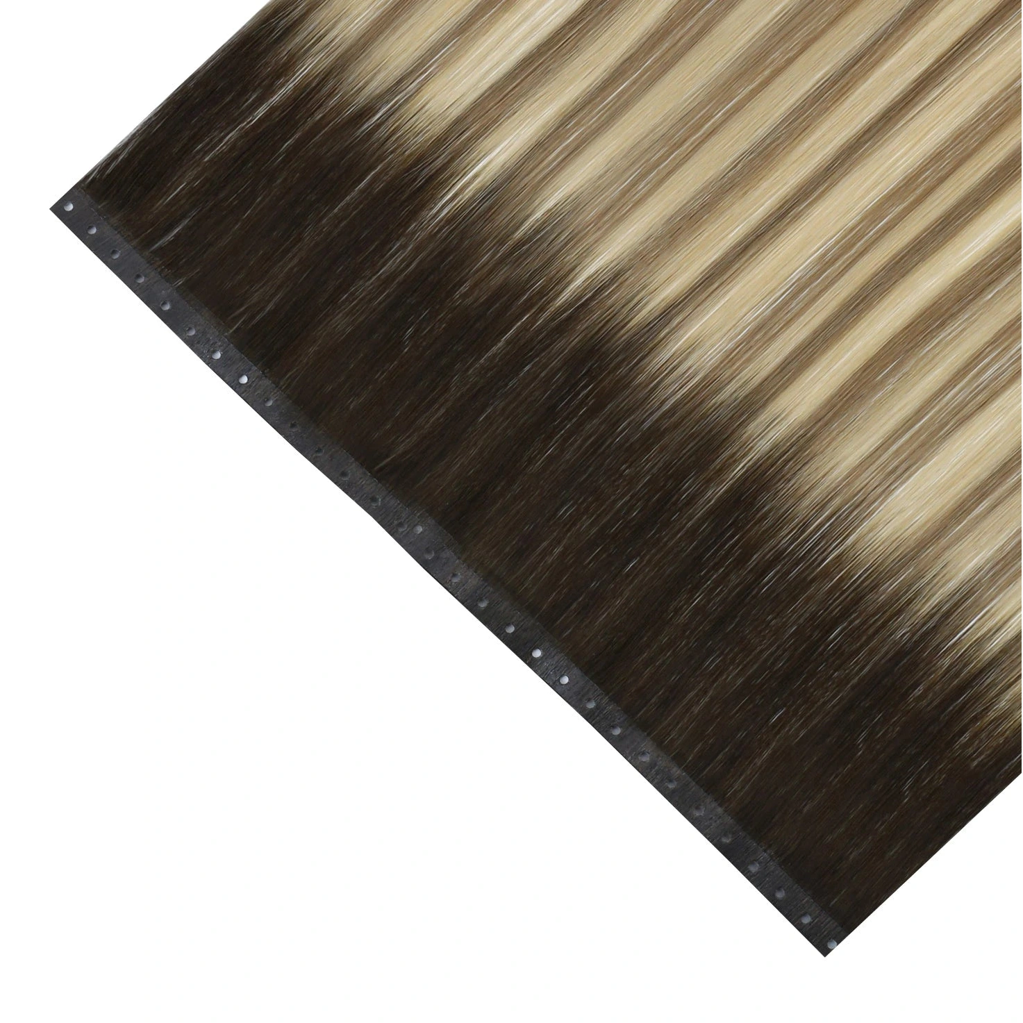 Balayage blonde butterfly weft hair extensions on a white background