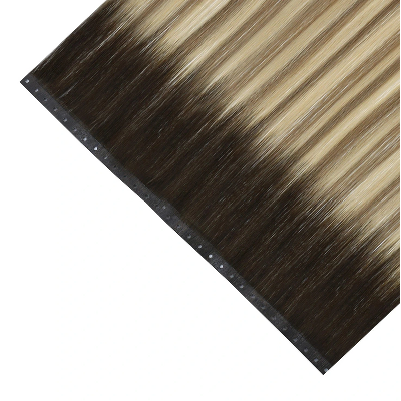 Load image into Gallery viewer, Balayage blonde butterfly weft hair extensions on a white background
