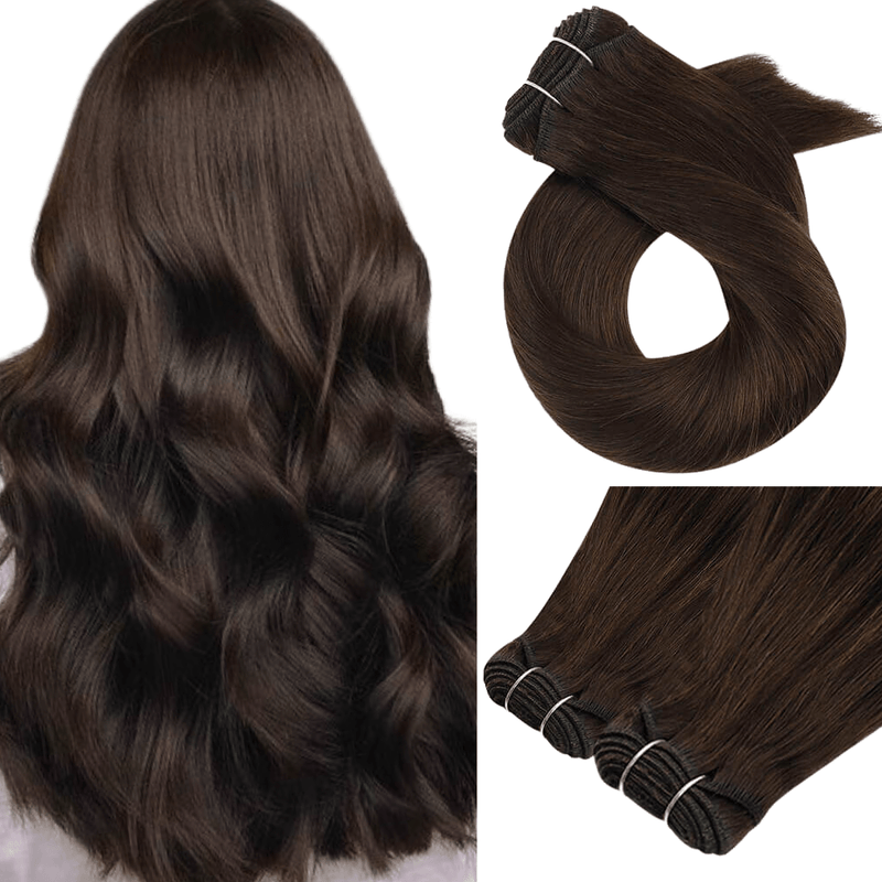 Load image into Gallery viewer, dark brown weft hair-extensions for thin hair-babe hair extensions-extensions for short hair-how to braid in hair extensions-sewn in hair extensions-best human hair extensions
