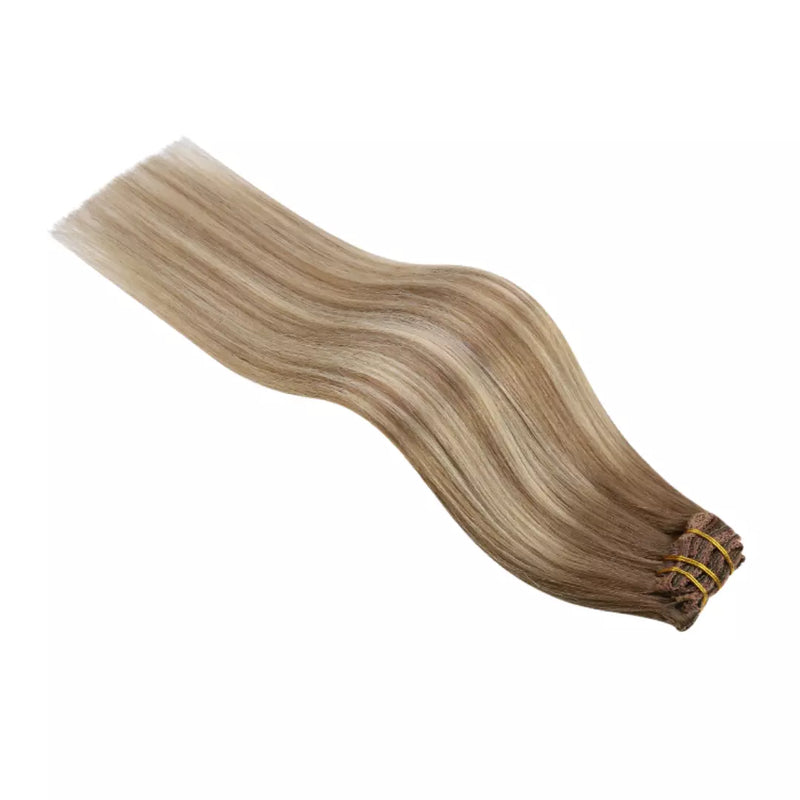 Load image into Gallery viewer, 20 inch blonde hair Moresoo clip in extension straight soft hair brown and blonde balayage hair clip in extensions
