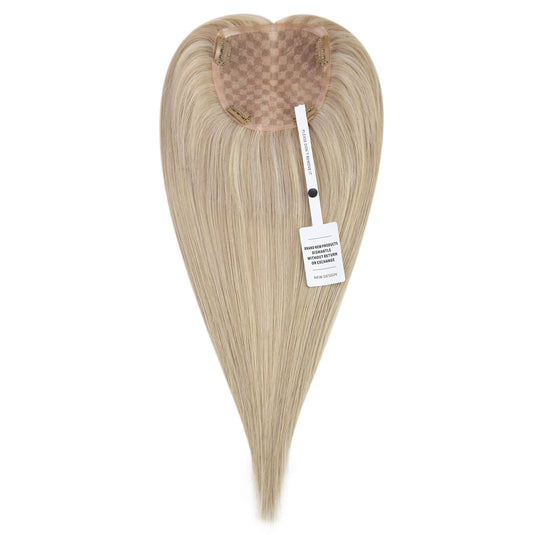 Moresoo blonde balayage human hair topper with breathable mono base, ideal for thinning crown in women