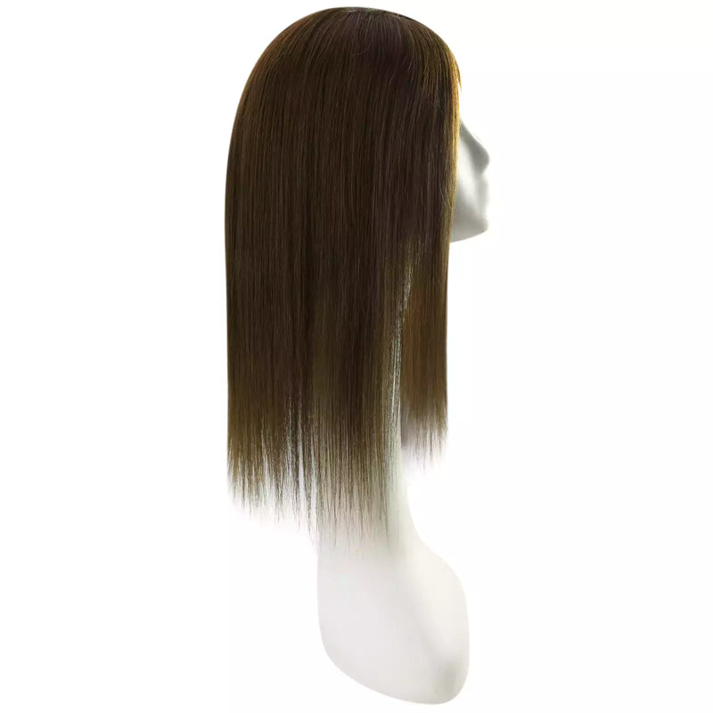 Load image into Gallery viewer, A straight, shoulder-length topper with a dark brown color, displayed on a white mannequin head against a plain white background.
