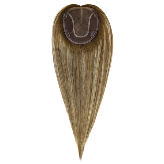 balayage brown with blonde highlights hair topper on a white background