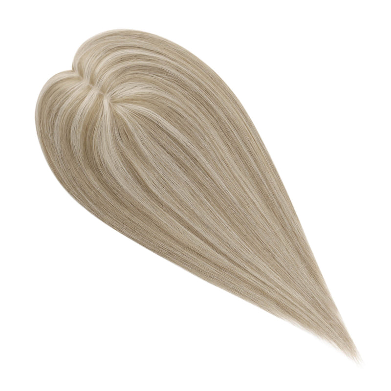 Load image into Gallery viewer, A heart-shaped hair extension piece with long, straight, light ash blonde hair, displayed on a solid white background.
