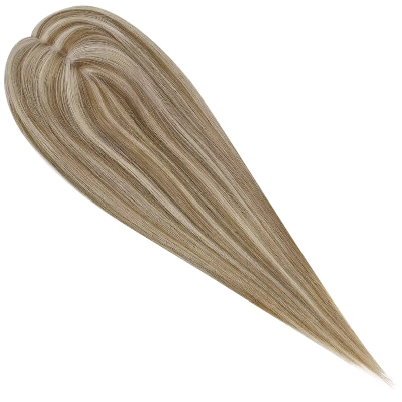 Load image into Gallery viewer, A heart-shaped hair extension piece with long, straight, blonde hair, displayed on a solid white background.
