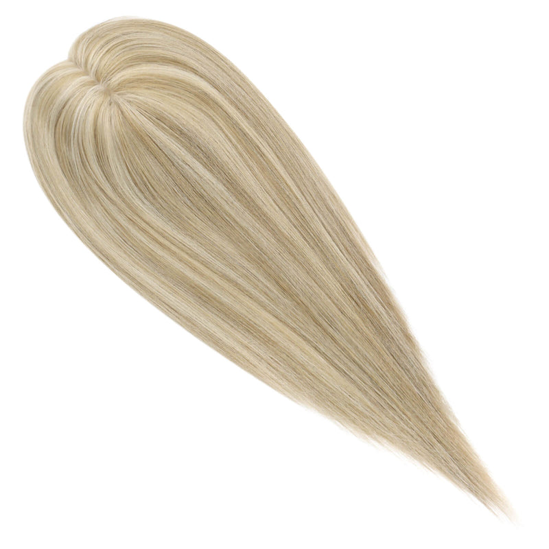Load image into Gallery viewer, A heart-shaped hair extension piece with long, straight, light ash blonde hair, displayed on a solid white background.
