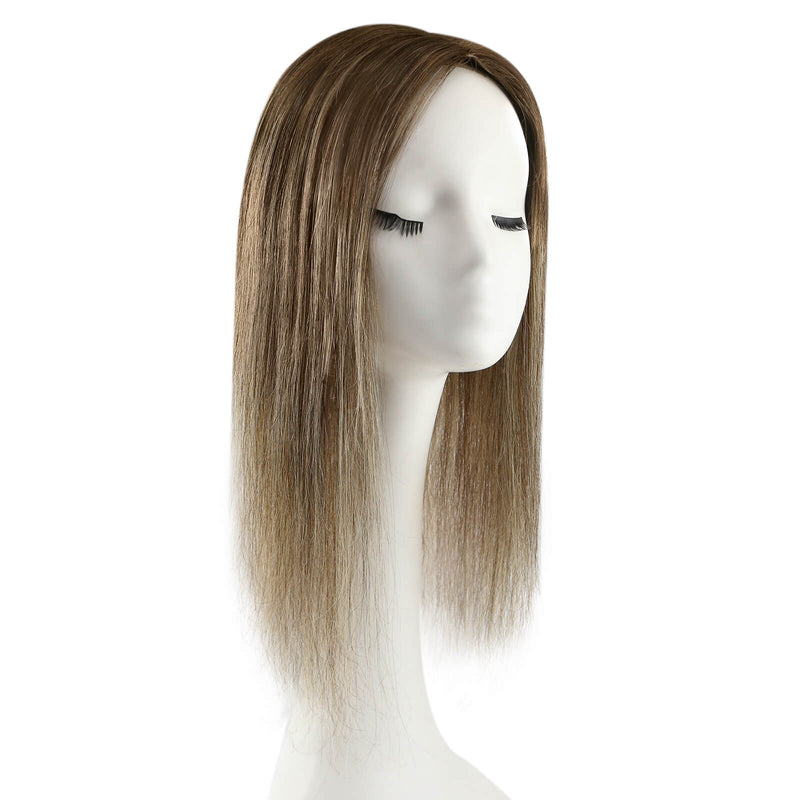 Load image into Gallery viewer, A shoulder-length straight topper with side-swept bangs, displayed on a white mannequin head against a plain white background.
