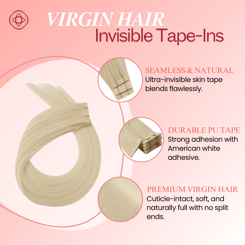 Load image into Gallery viewer, high-quality platinum blonde tape in extensions, invisible platinum blonde hair extensions, salon-grade platinum blonde tape in, 16-inch platinum blonde tape in hair, premium platinum blonde hair tape in, 18-inch platinum blonde extensions, durable platinum blonde tape in, platinum blonde tape in for salon professionals
