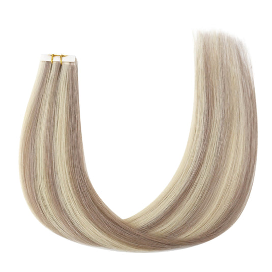 seamless light blonde highlights tape in hair extensions