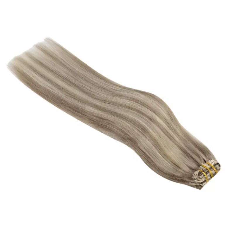 Load image into Gallery viewer, 7 pcs clip in human soft extensions 20 inch blonde clip in human extension
