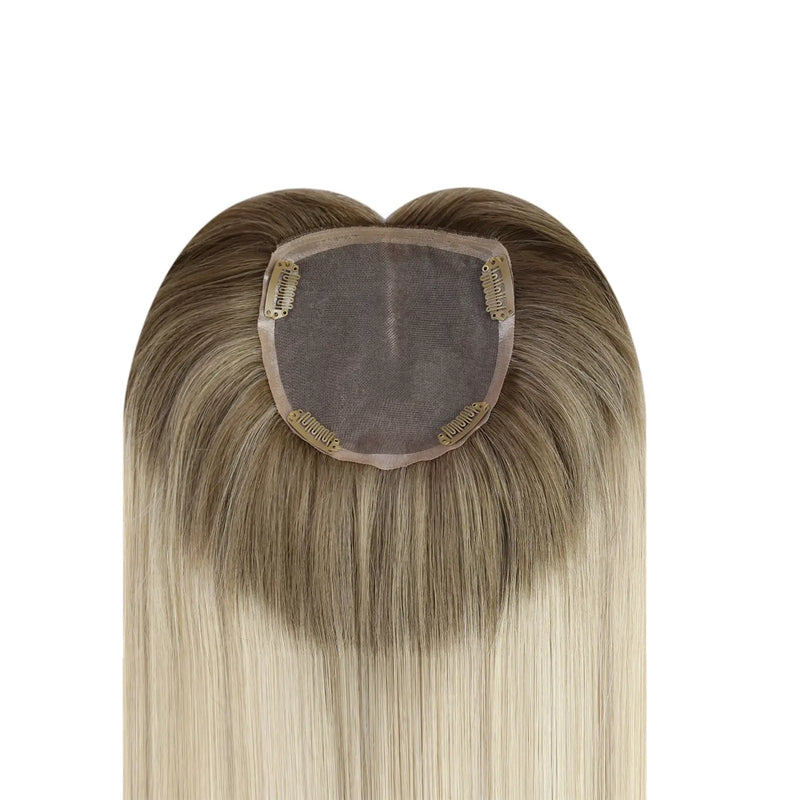 Load image into Gallery viewer, Moresoo Remy human hair topper with ombre blonde color for thinning crown
