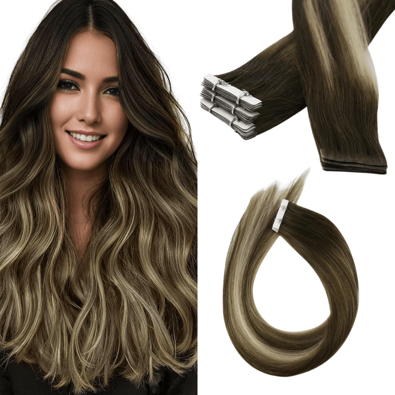 Load image into Gallery viewer, Moresoo ash brown balayage tape ins, high-quality ash brown hair extensions, luxurious ash brown balayage highlights, 16-inch ash brown balayage extensions, seamless ash brown highlights, natural balayage hair, invisible ash brown tape ins, premium ash brown balayage hair, salon-quality ash brown highlights, smooth balayage extensions
