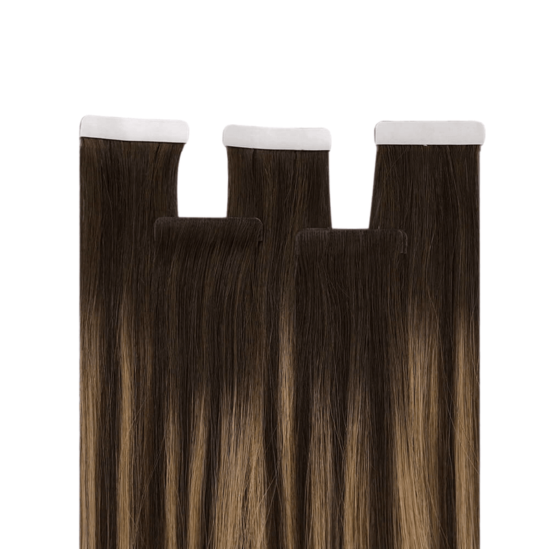 Load image into Gallery viewer, Moresoo medium brown balayage tape in extensions, high-quality balayage tape ins, 14-inch medium brown balayage hair, smooth brown balayage extensions, invisible balayage tape ins, premium medium brown balayage extensions, salon-quality brown balayage hair, seamless medium brown balayage hair, natural balayage extensions, luxurious brown balayage hair, medium brown balayage tape in for natural hair
