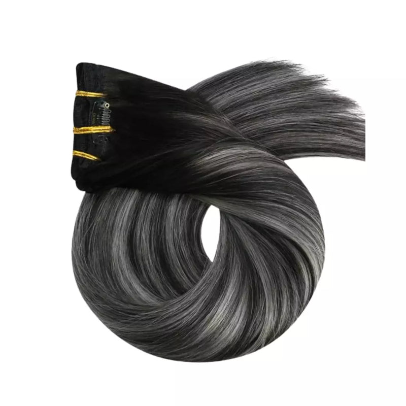 Load image into Gallery viewer, clip in remy extension 18 inch moresoo human hair extensions human straight hair silver hair extensions
