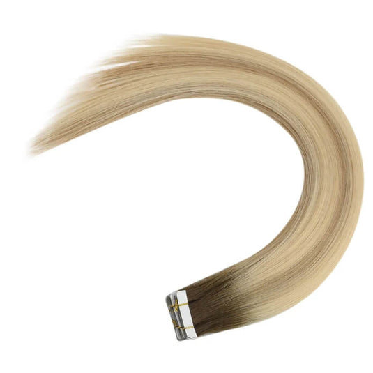 Moresoo brown blonde ombre tape in extensions, 14-inch deep brown to blonde ombre hair, seamless ombre extensions, high-quality brown blonde ombre hair, invisible ombre balayage hair, luxurious deep brown blonde ombre, natural brown to blonde ombre extensions, premium ombre hair, salon-quality ombre extensions, smooth ombre balayage