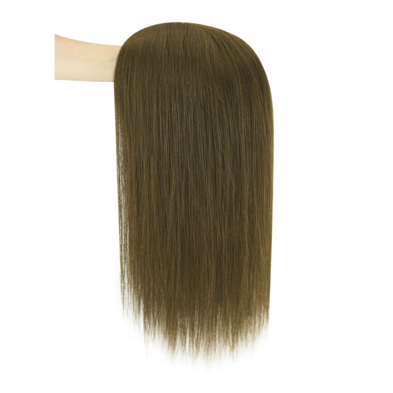 Load image into Gallery viewer, A straight, shoulder-length wig with smooth, sleek hair in a medium brown shade, displayed on a mannequin head against a plain white background.
