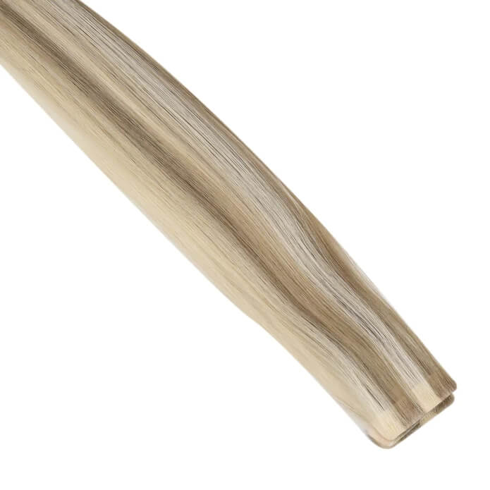 Load image into Gallery viewer, Moresoo golden brown blonde balayage hair, 18-inch tape-ins, high-quality seamless balayage, luxurious golden blonde highlights, natural brown blonde mix, smooth balayage tape-ins, invisible extensions, premium light brown blonde hair, salon-quality balayage, long-lasting adhesive hair extensions
