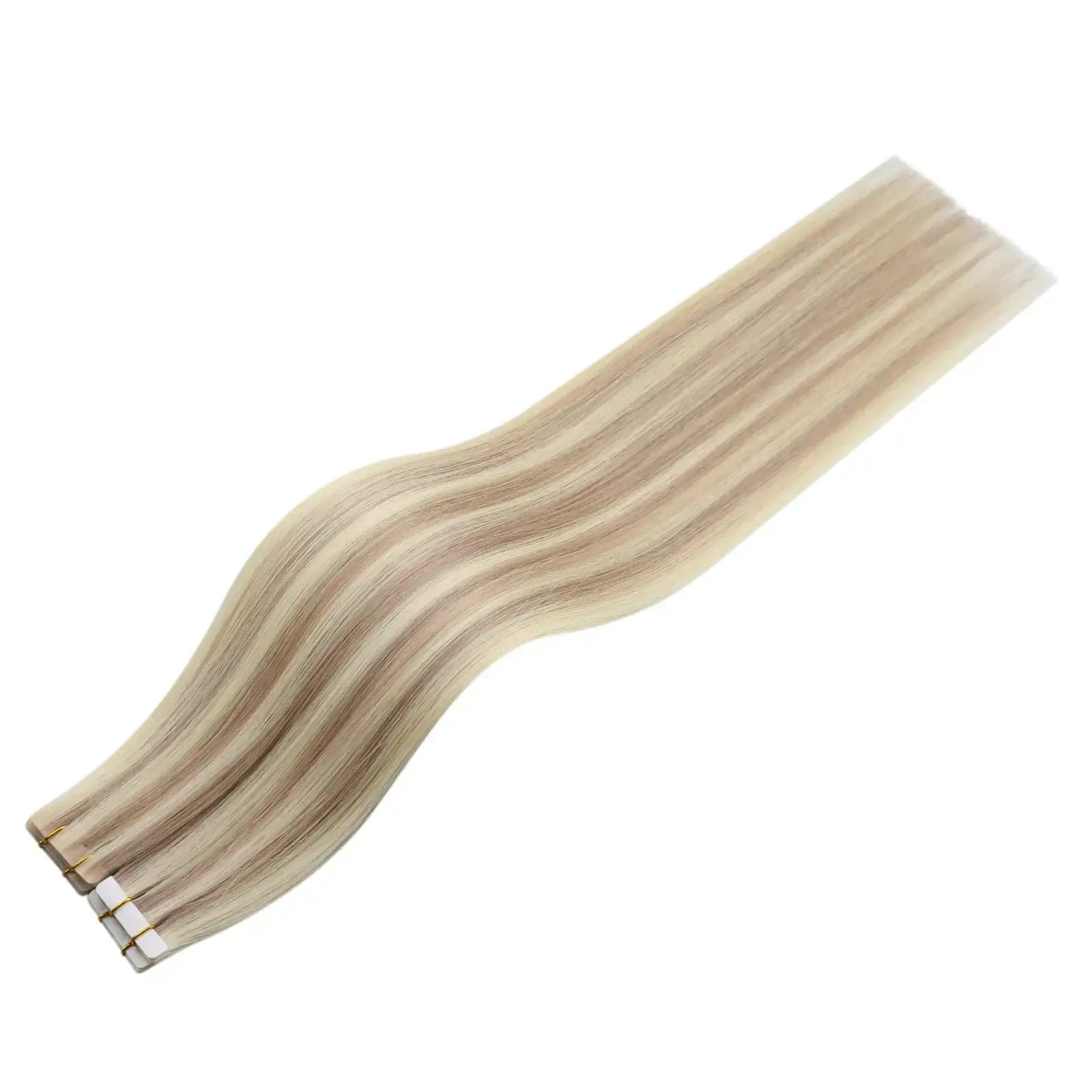 18-inch blonde highlights extensions, high-quality blonde highlights tape in, seamless blonde highlights tape in hair, 14-inch blonde highlights tape in, blonde hair with pink highlights tape in, 16-inch blonde highlights tape in, smooth blonde highlights extensions, invisible tape in blonde highlights