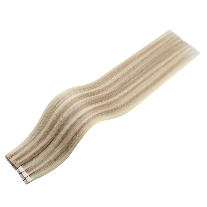 Load image into Gallery viewer, 18-inch blonde highlights extensions, high-quality blonde highlights tape in, seamless blonde highlights tape in hair, 14-inch blonde highlights tape in, blonde hair with pink highlights tape in, 16-inch blonde highlights tape in, smooth blonde highlights extensions, invisible tape in blonde highlights
