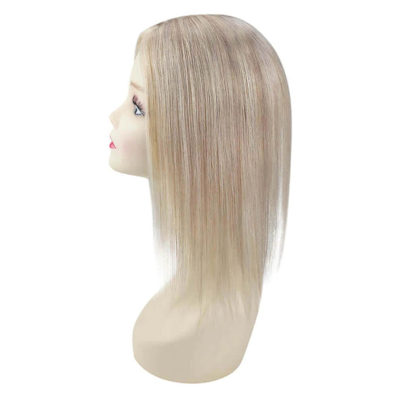 Load image into Gallery viewer, remy human hair topper blonde hair topper human hair 16 inch straight blonde human hair topper, best hair topper for thinning crown and hair loss
