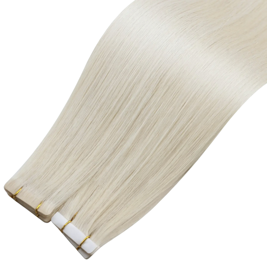 Blonde hair extensions on a white background