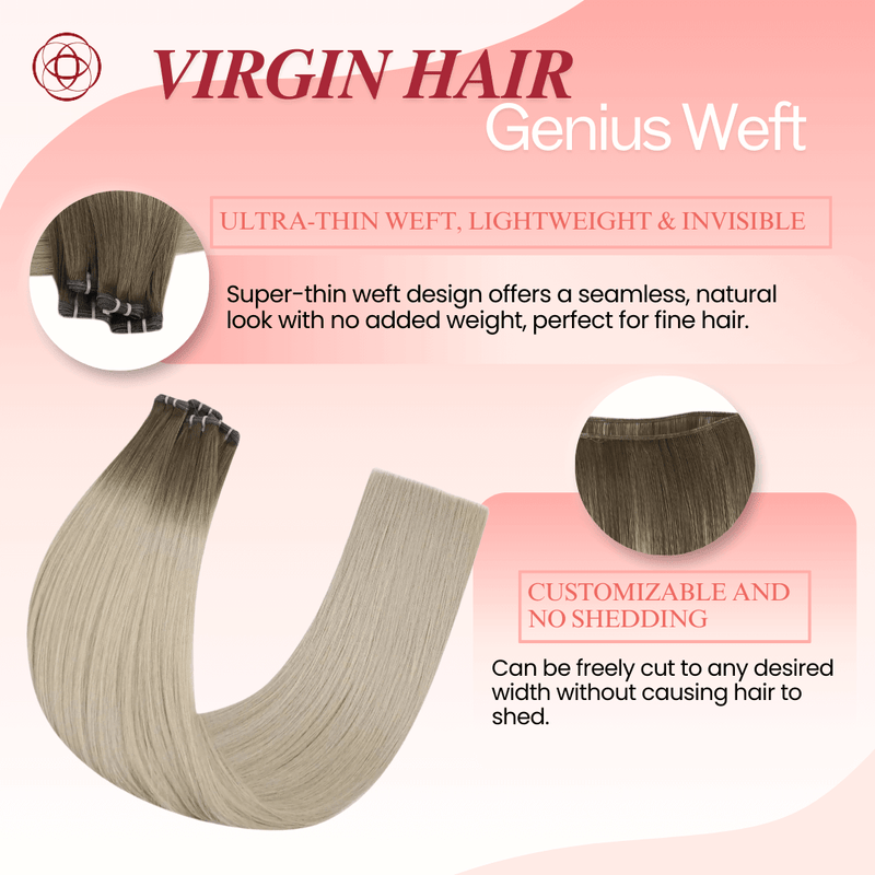 Load image into Gallery viewer, no-shedding weft, fine hair extensions, thick hair extensions, volume boost, length enhancement, hair weft upgrade, premium hair extensions, high-quality weft, flat weft, customizable weft, soft and smooth, easy maintenance, long-lasting extensions, professional hair weft, salon-quality
