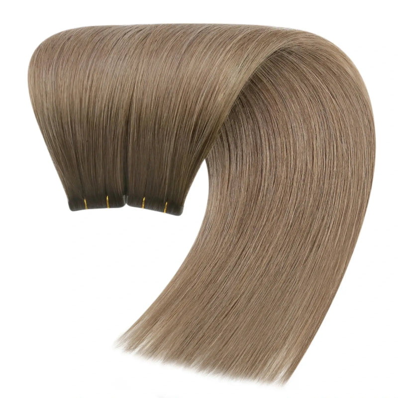 Load image into Gallery viewer, Moresoo light brown ombre hair extensions, 18-inch seamless balayage, high-quality dark to light brown mix, smooth ombre highlights, invisible tape-in extensions, premium brown balayage hair, long-lasting adhesive, natural brown blend, luxurious light brown ombre, salon-quality tape-ins
