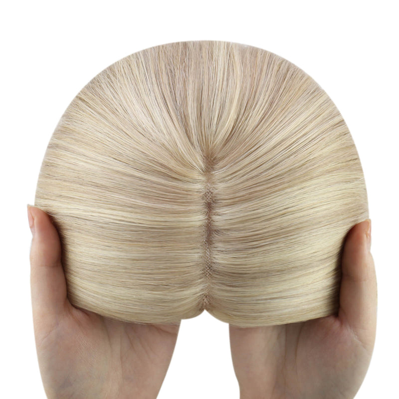 Load image into Gallery viewer, Real human hair topper with blonde highlights, best topper hair piece for women with thinning hair

