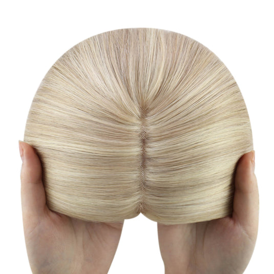 Real human hair topper with blonde highlights, best topper hair piece for women with thinning hair