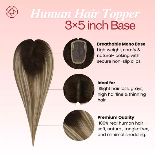 16 inch human hair topper brown