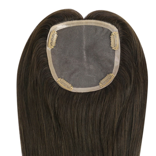 Clip-in topper hair piece that adds instant volume and coverage for thinning areas