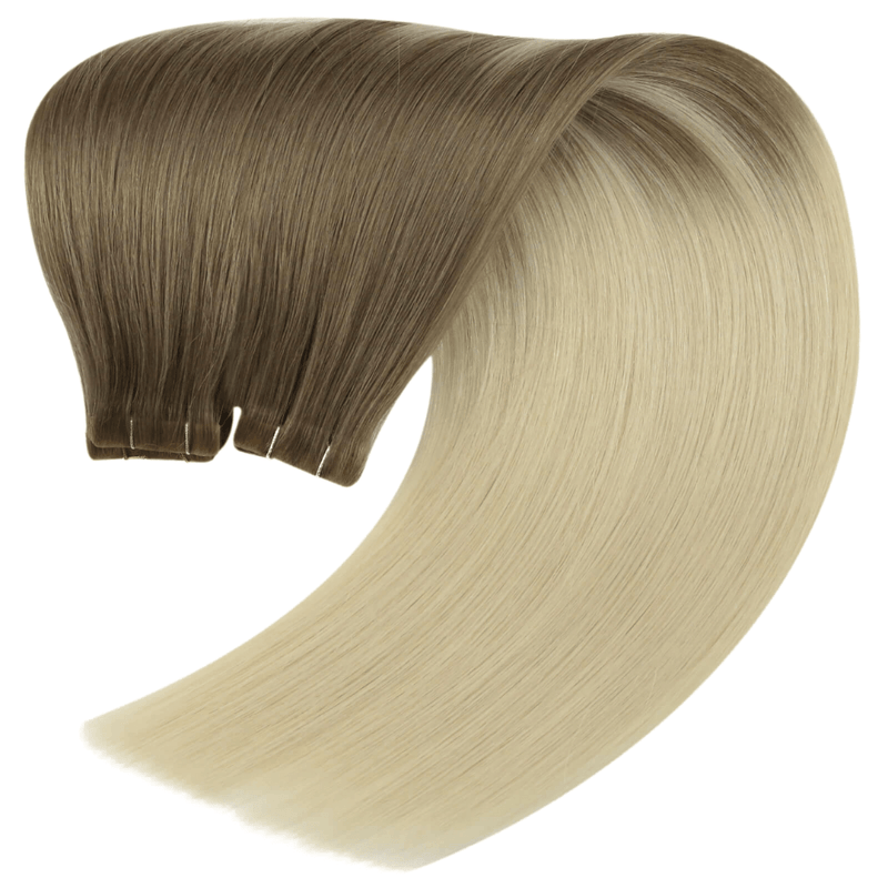 Load image into Gallery viewer, Moresoo balayage blonde tape-in hair extensions, invisible balayage blonde ombre tape-ins, 14-inch Moresoo balayage blonde tape-in extensions, high-quality Moresoo balayage blonde hair, smooth balayage blonde tape-in extensions by Moresoo, luxurious balayage blonde Moresoo extensions
