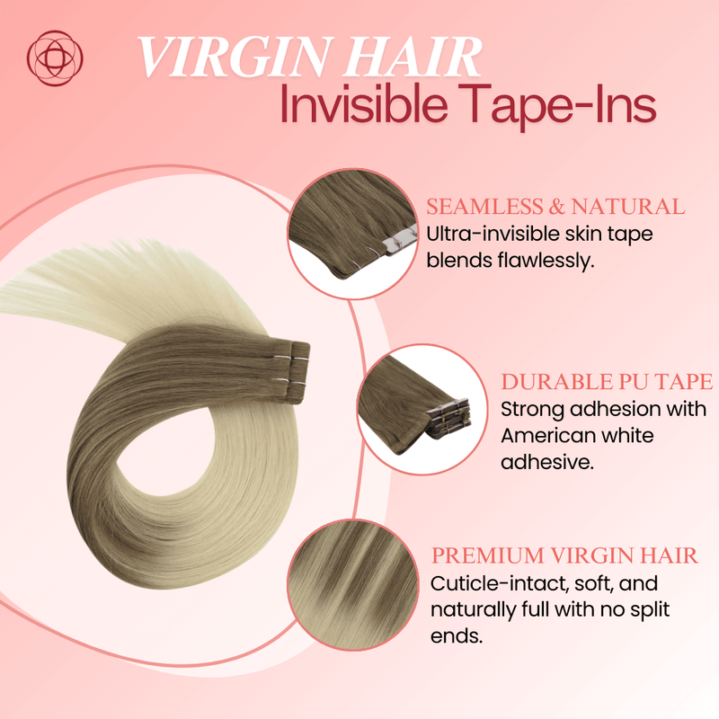 Load image into Gallery viewer, Moresoo high-quality balayage blonde tape-in extensions, 14-inch balayage blonde hair extensions, smooth ombre blonde extensions by Moresoo, invisible blonde blend tape-in, luxurious balayage blonde hair by Moresoo
