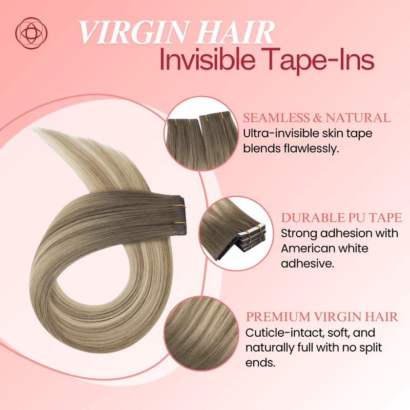 Load image into Gallery viewer, Moresoo brown to golden blonde balayage tape-ins, seamless transitions, high-quality ombre hair extensions, natural brown to golden blend, luxurious golden blonde highlights, invisible tape-in extensions, salon-quality balayage mix, long-lasting adhesive extensions, premium brown to blonde hair, smooth ombre balayage
