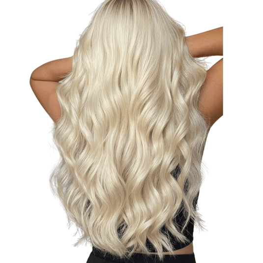 light blonde feather weft hair extension