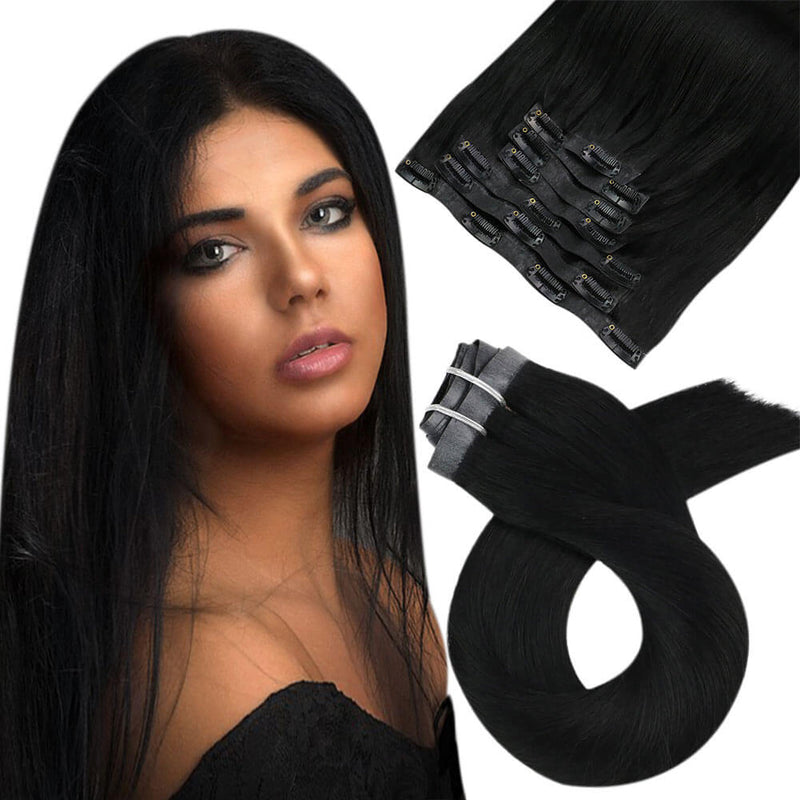 seamless clip in extension black and straight