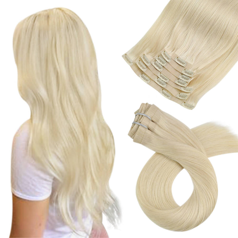 blonde human clip in extension