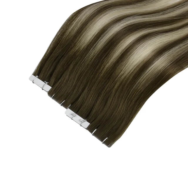 Load image into Gallery viewer, Moresoo ash brown balayage tape ins, 18-inch balayage extensions, high-quality ash brown hair, luxurious ash brown balayage highlights, seamless balayage hair, invisible balayage extensions, natural ash brown highlights, premium ash brown balayage, smooth balayage hair extensions, salon-quality ash brown to blonde balayage
