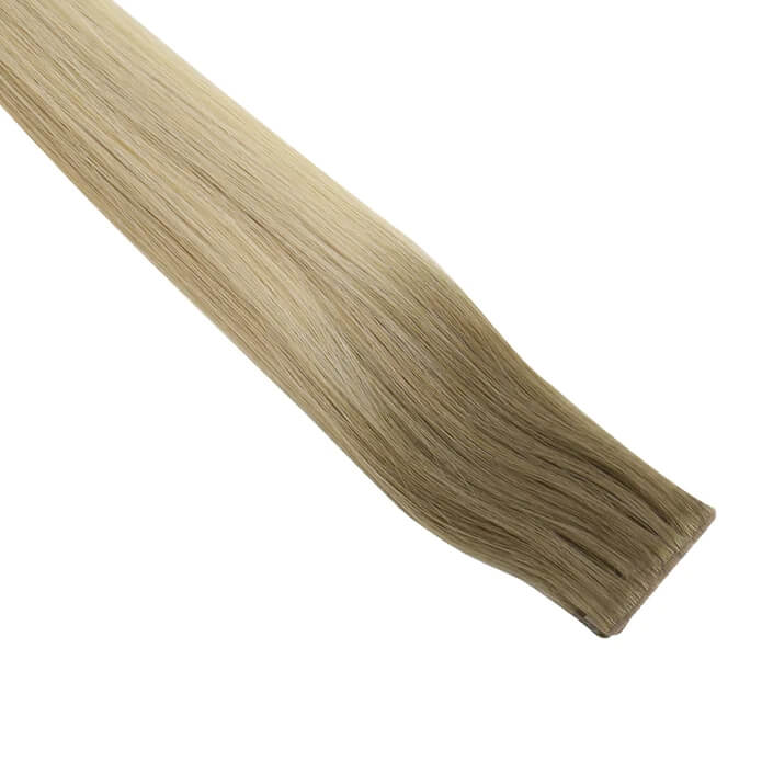 Load image into Gallery viewer, Moresoo light brown blonde ombre extensions, 18-inch tape ins, easy installation with secure adhesive, premium balayage highlights, high-quality ombre hair, seamless light brown blonde ombre, natural ombre hair, long-lasting tape ins, smooth ombre extensions, salon-quality ombre hair
