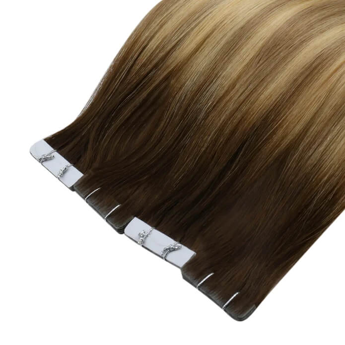 Load image into Gallery viewer, Moresoo deep brown blonde balayage extensions, 16-inch balayage hair, seamless brown blonde balayage highlights, high-quality balayage extensions, invisible balayage highlights, luxurious brown blonde balayage, smooth deep brown blonde balayage, premium balayage tape ins, natural balayage hair extensions, salon-quality balayage extensions
