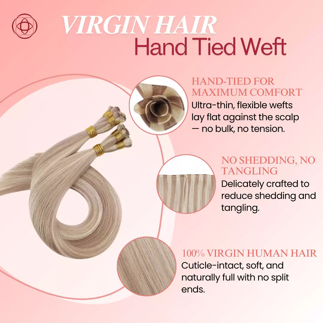 virgin hair hand tied weft with strong, flexible weft track soft and natural human hair weft