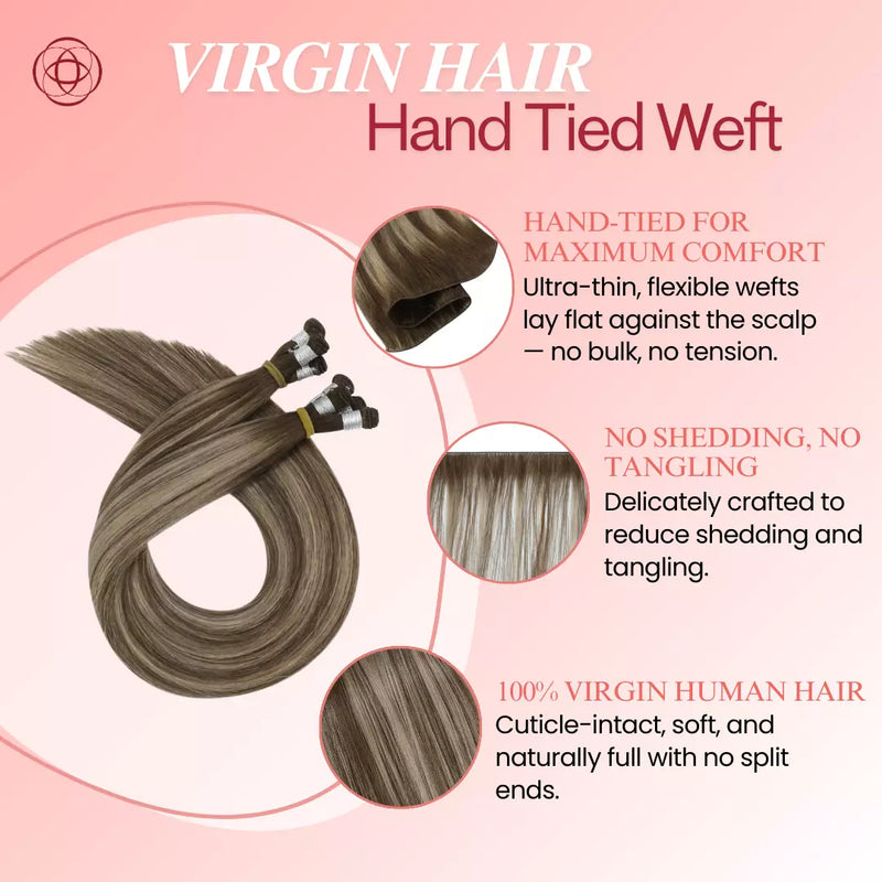 Load image into Gallery viewer, soft and natural human hair weft for daily styling flat hand tied hair extensions for undetectable finish
