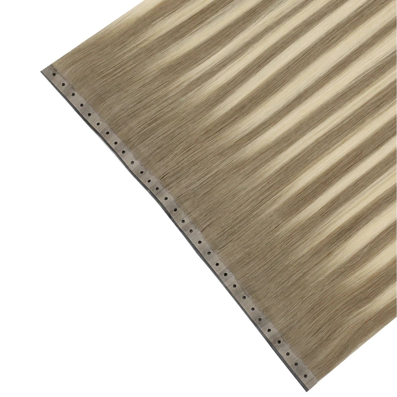 Blonde butterfly weft hair extension on a white background