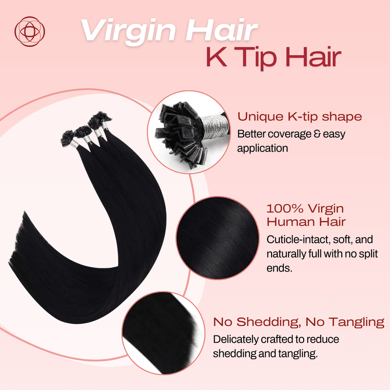 Load image into Gallery viewer, Ktip Hair Extensions Soft Keratin Tip Hair Extensions Black Pre Bonded Hair Extensions Invisible Fusion Hair Extensions Black Tip Hair Extensions for Daily Use

