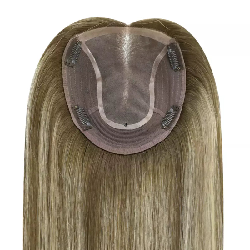 Load image into Gallery viewer, Light brown hair topper with a 6*7 inch base on a white background
