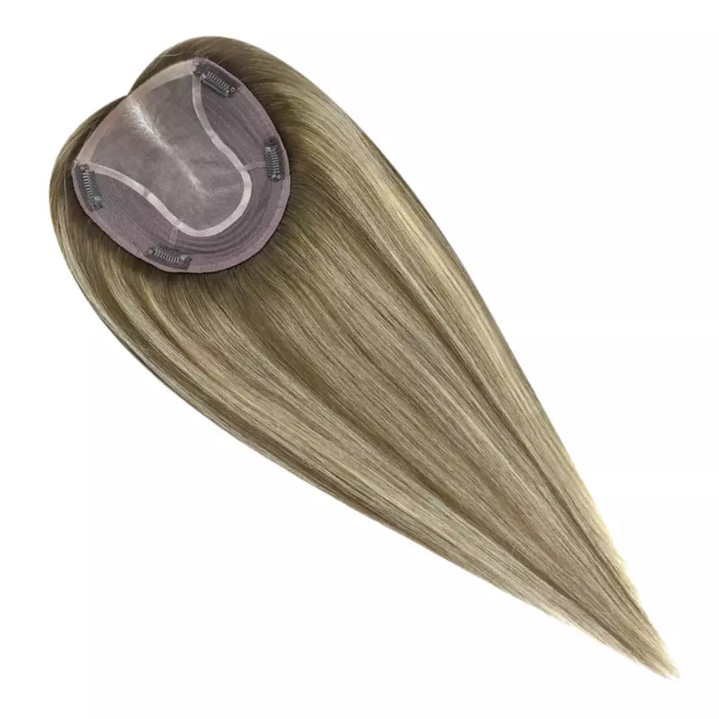 Load image into Gallery viewer, Balayage hair topper with clip on a white background
