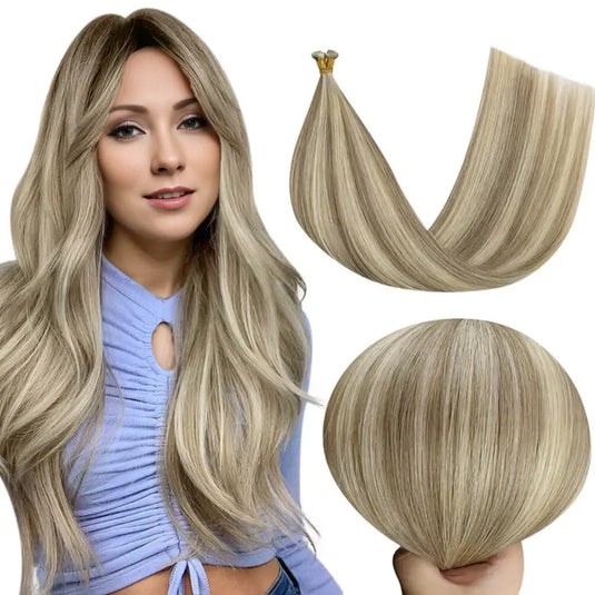 invisible weft hair human hair genius weft-balayage-brown to blonde balayage-balayage blonde hair- blonde genius weft