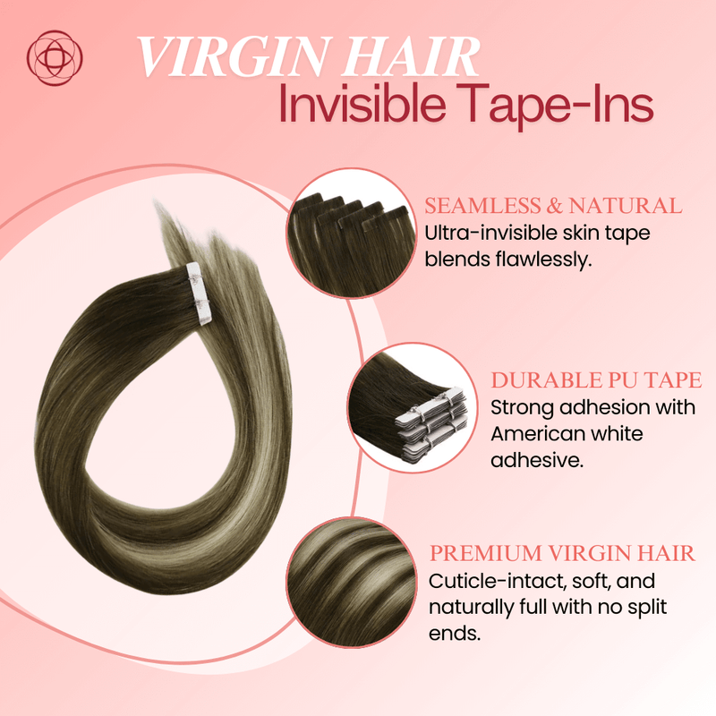 Load image into Gallery viewer, Moresoo brown to blonde balayage, 18-inch tape-ins, seamless ombre transitions, high-quality red copper highlights, invisible tape-in extensions, long-lasting adhesive, luxurious brown mix, salon-quality balayage extensions
